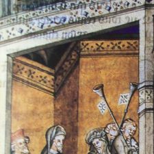 Machaut at a banquet, dudelsacks being played